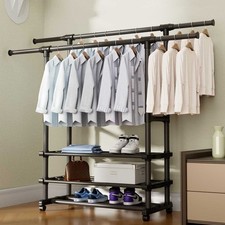 Fahrbarer Doppelstangen-Kleiderständer, Schwarz, für flexible Aufbewahrung