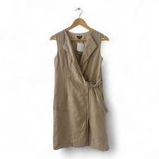 Talbots Kleid Damen Dress Damenkleid Gr. XS Leinen Sommer Wickel Gürtel Beige