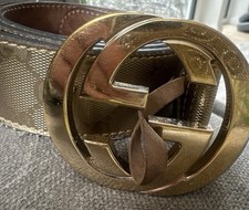 Breiter GG  Logo Gucci Gürtel Damen Gold Leder