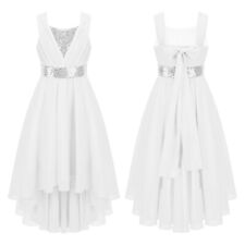 DE Mädchen Pailletten Ballkleid Hi-Low Chiffon Mesh Hochzeit Party Abend Kleider