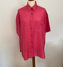 MISS ASTOR Bluse 100% Seide Gr. L • Kurzarm • Rosa • Oversize • Knopfleiste 