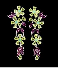 925Silber OHRRINGE HÄNGER Echte Edelsteine Peridot, Rhodolith 14k Vergoldung