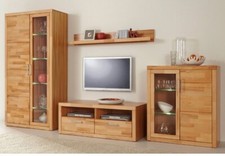 Wohnwand Holzwerkstoff Kernbuchefarben (Korpus)/ Massivholz Kernbuche (Front)