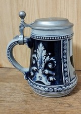 Original GERZIT Keramik Bierkrug mit Zinn Deckel. W.Germany.