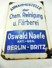 Reinigung Oswald Naefe Berlin Emailschild Emaille Werbung Schild Reklame Mä-96
