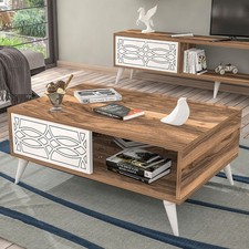 Couchtisch Leka Ornamentmuster, Walnuss/Weiß [en.casa]