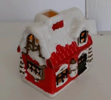 Winter-Teelichthaus Keramik Deko Häuschen inklusive  LED Teelicht