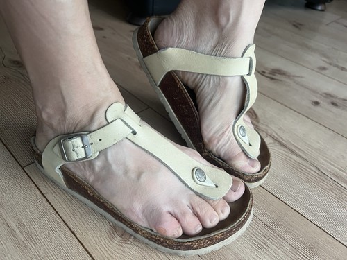 Beige birkenstock leder kork - leder,