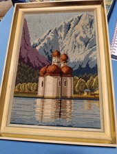 Stickbild - Gobelin - gerahmt"St. Bartholomäus am Königssee"inklusive...