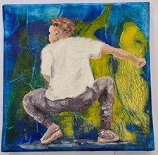 Moderned Ölbild 'Attention' Auf 20x20x2cm Leinwand Original Unikat 2018