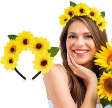 Haarreif mit Sonnenblumen Blumen Haarband mit 2 Haarspangen Stirnband für Party