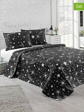 ELIZABED Tagesdecke Bettüberwurf Kissen 3-er Set Gr. 220x240 Sterne Schwarz Blau