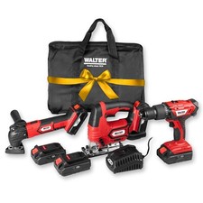 WALTER Akku Werkzeugset 7tlg, Schlagbohrschrauber, Stichsäge, Multifunktionstool