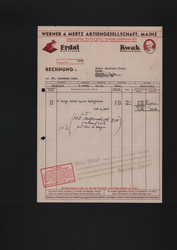 Mainz rechnung 1934 werner - mainz,, 1934,