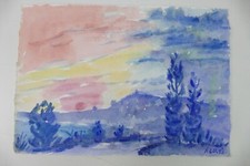 Wilhelm Klußmann Aquarell 1992 sig. Mallorca Sonnenuntergang 34x48cm N-1218