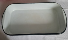 Emaille-Auflaufform, weiß mit schwarzem Rand, 35 x 21 x 6 cm, guter Zustand