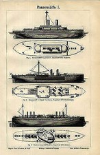 Panzerschiffe Panzer Sachsen Brandenburg Barbette Uxz 5 Tafeln von 1892+Text M5