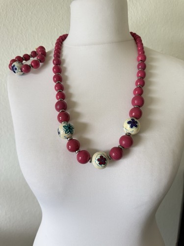 Pinke holzperlen kette - kette, plus