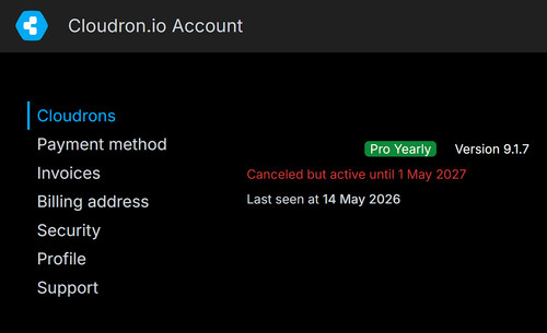 Cloudron pro account - pro,