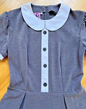 Ponymädchen Kleid Gr. M  grau, weiße Details Bubikragen Vintage A-Linie knielang