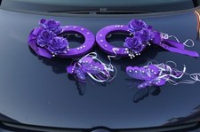 2 Ringe Hochzeit Deko Brautauto Autoschmuck Hochzeitsauto Kunstblumen  LA78 Lila