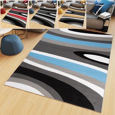 Wohnzimmer Teppich Kurzflor Wellenmuster Modern Blau Rot Grau Jugendzimmer