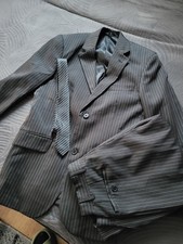 Nadelstreifen Anzug 3 Teilig Größe 46 Schwarz Grau