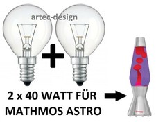 2 x Glühlampe Leuchtmittel (Glühbirne) für Lavalampe MATHMOS ASTRO 40W NEU + OVP
