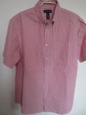 LANDS´END Button kurzarm Hemd M traditionell fit Streifen Seersucker rot /Sg