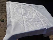 Riesiges antikes Tafeltuch Tischdecke Reinleinen Damast Rund 275cm