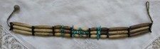3-REIHIGES HALSBAND - HORN - TÜRKIS - NAVAJO - INDIANERSCHMUCK - VINTAGE - 27 cm