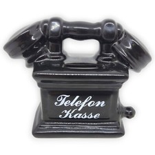 Telefon Kasse Spardose Schwarz Keramik Sammler Hörer Sparbüchse 16x8x12cm Sparen