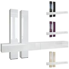 Wohnwand Anbauwand Hängeschrank Moja in Weiß matt - Hochglanz & Naturtöne