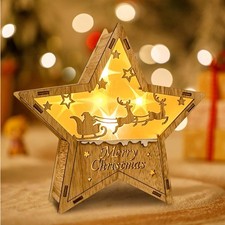 Weihnachtsdeko Holzstern, LED, 20cm, warmweiß, Dekoleuchte, Lampe, Weihnachts...