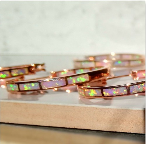 Große rosegold opal creolen - rosegold,