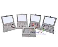 Schmucktablett Schmucklade Schaukasten Schmuckkästchen  mit Glasdeckel grau