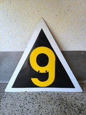 9 Signal Hinweis Schild  Zug Dreieeck - 69 x 69 x 1 cm -Metall Email Patina