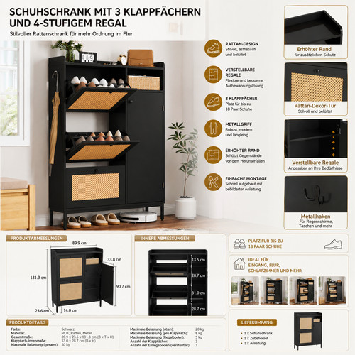 Schuhschrank rattan schwarz - schuhschrank,