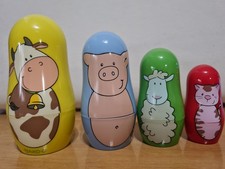 Matroschka Jako o Plastik 4-teilig, Kuh Schwein Schaf Katze 03/18