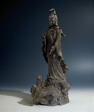 Bronze Buddha Guanyin auf Drache Statue Thailand/Birma 49 cm Vintage Sammlerstück