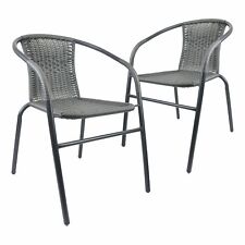 2er Set Bistrostuhl Poly-Rattan grau Rahmen schwarz Stapelstuhl Balkonstuhl