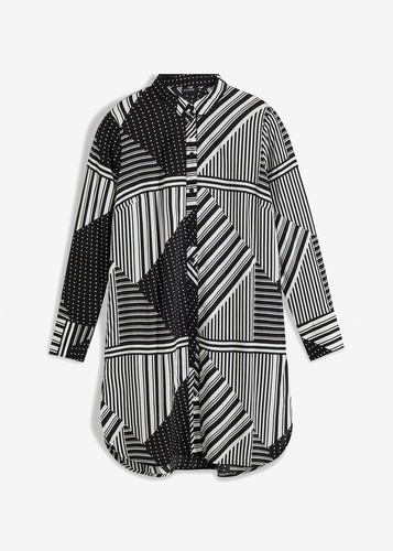 Longbluse schwarz weiß - 42,