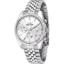 SECTOR Herren Chronograph 240 Edelstahl Gehäuse 41 Mm Zigrinierte Lünette Silber
