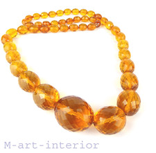 Halskette aus Bernstein mit Facetten, L. 78 cm, Amber, Königsberg SBM um 1930