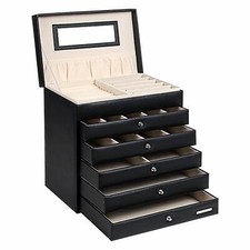 Schmuckkasten Schmuckkästchen Schwarz Schmuckkoffer Weiß 5 Schublade