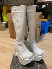 DYNAMITE-218 Demonia vegane Damen Plateaustiefel Sterndetail weiß Lack Glitter