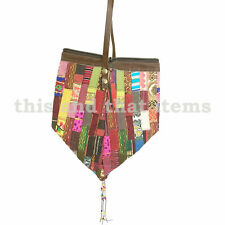 Damen Handtasche Bag Hanf Leder Lederriemen bunte Flicken Innenfächer faltbar