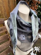 UNIKAT Handarbeit Schal Wolle warm Dreiecktuch  Filztuch reine SEIDE NEU bunt