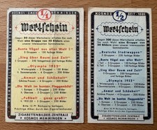 Kosmos GmbH Zigarettenbilder Wertgutscheine 50er Jahre Memmingen 2 Stk.
