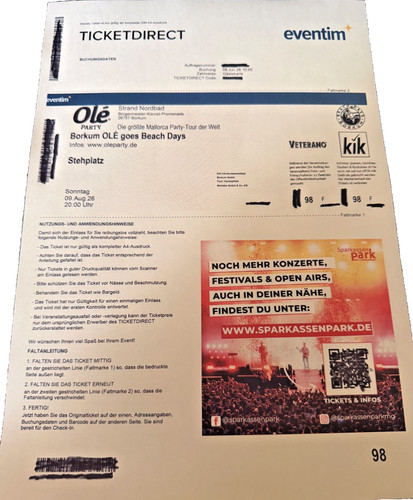 Preis gilt für tickets - gilt, olé